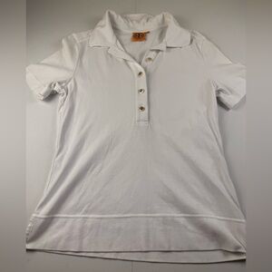 Tory Burch White Short-Sleeve Polo Shirt with Button Placket